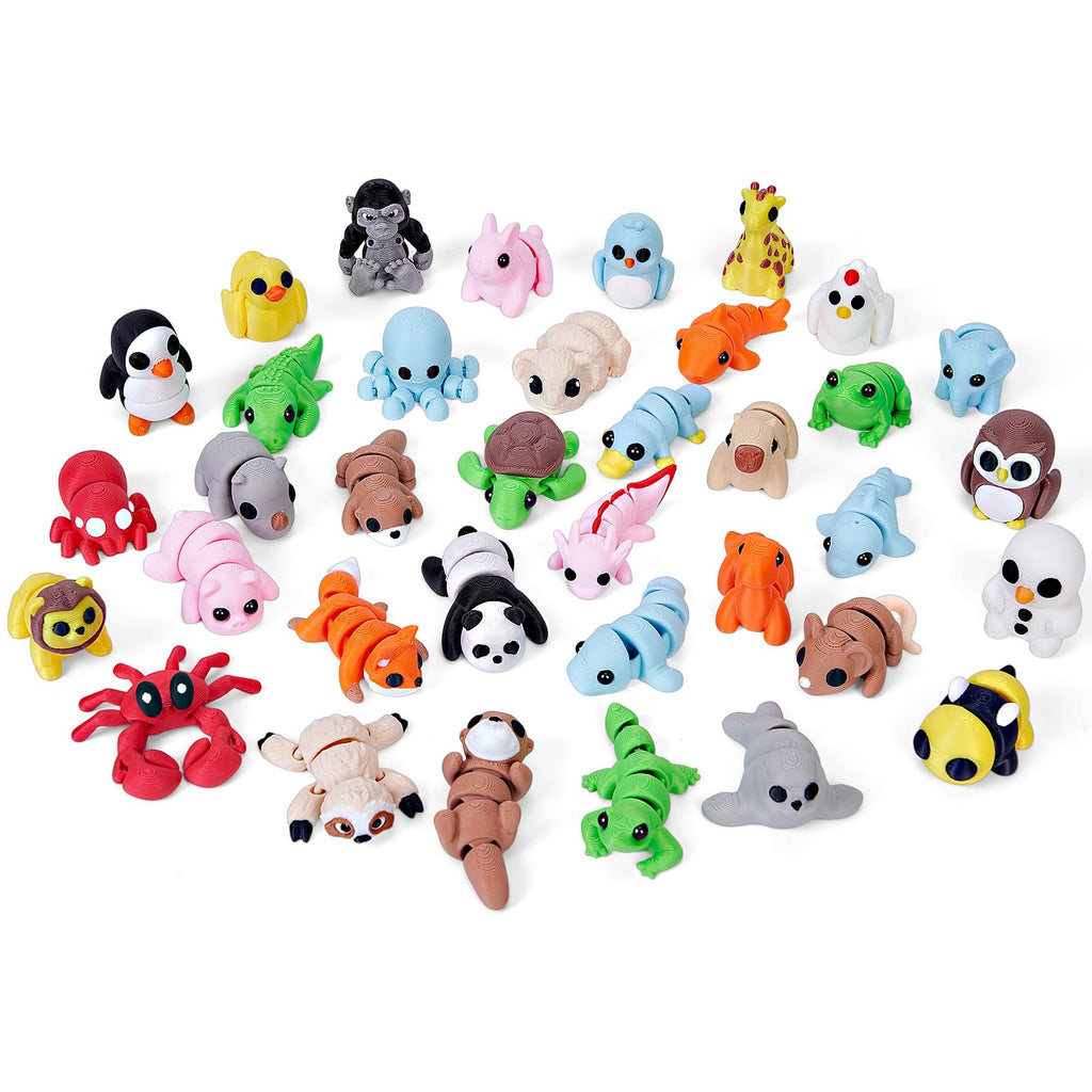 KittyCode 36PCS Mini 3D Printed Animal Figurines – Articulated Fidget Toys, Desk Pets for Stress Relief & Classroom Rewards