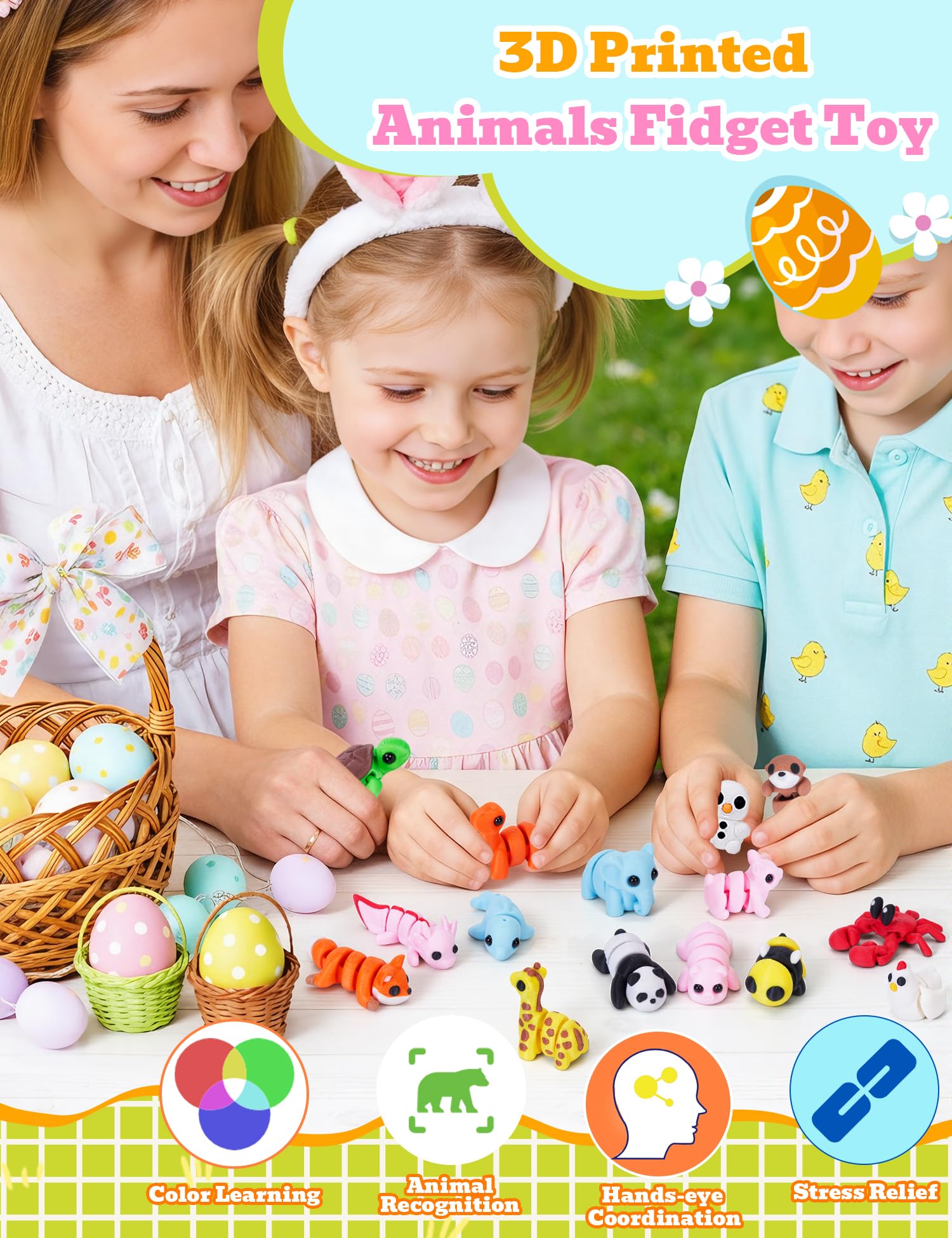 KittyCode 36PCS Mini 3D Printed Animal Figurines – Articulated Fidget Toys, Desk Pets for Stress Relief & Classroom Rewards