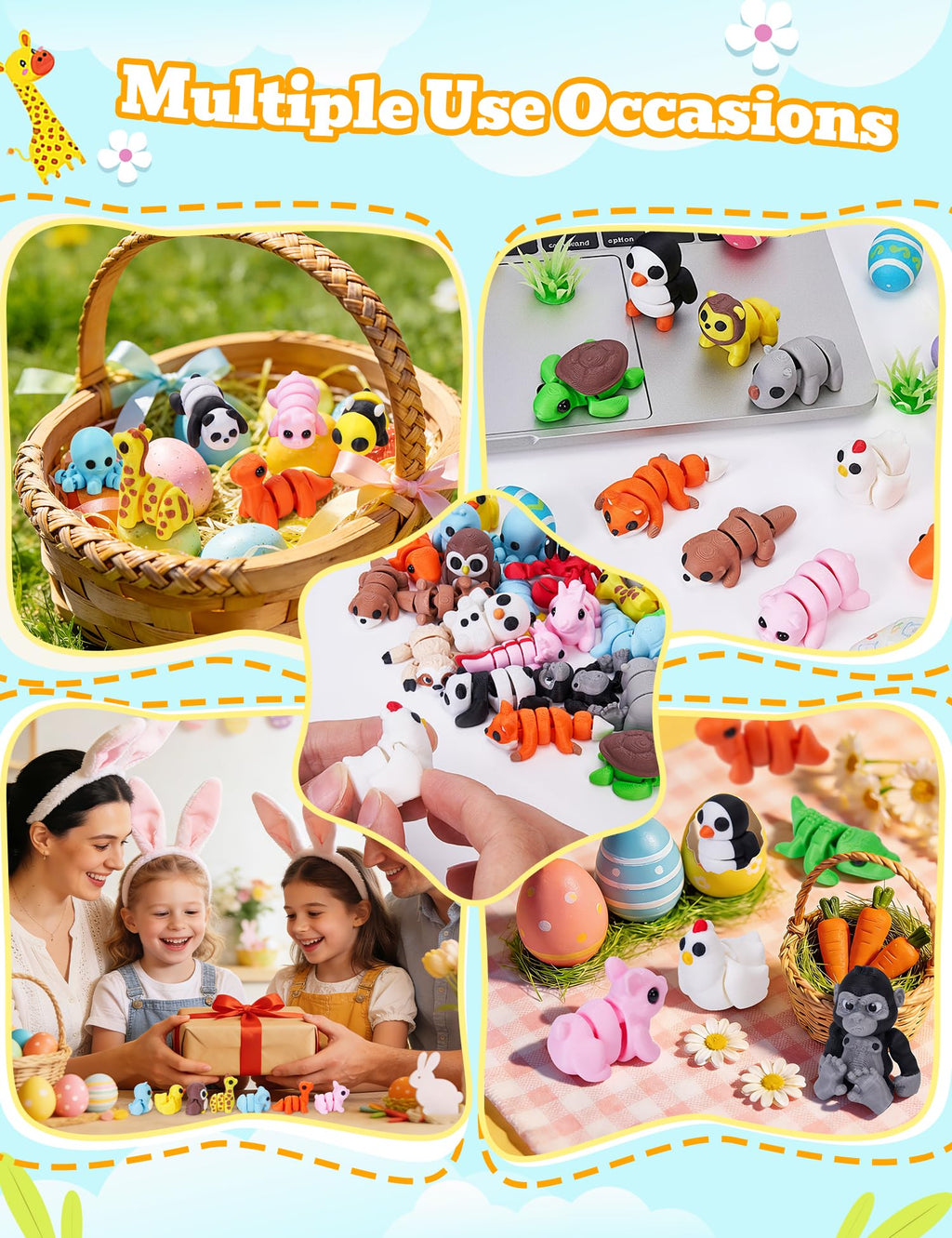 KittyCode 36PCS Mini 3D Printed Animal Figurines – Articulated Fidget Toys, Desk Pets for Stress Relief & Classroom Rewards