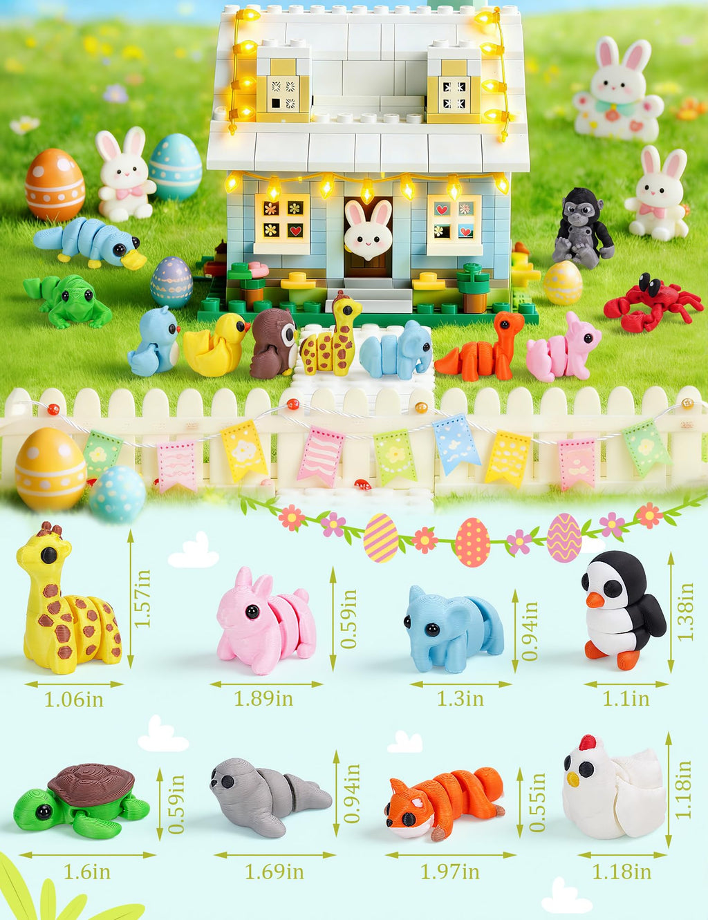 KittyCode 36PCS Mini 3D Printed Animal Figurines – Articulated Fidget Toys, Desk Pets for Stress Relief & Classroom Rewards