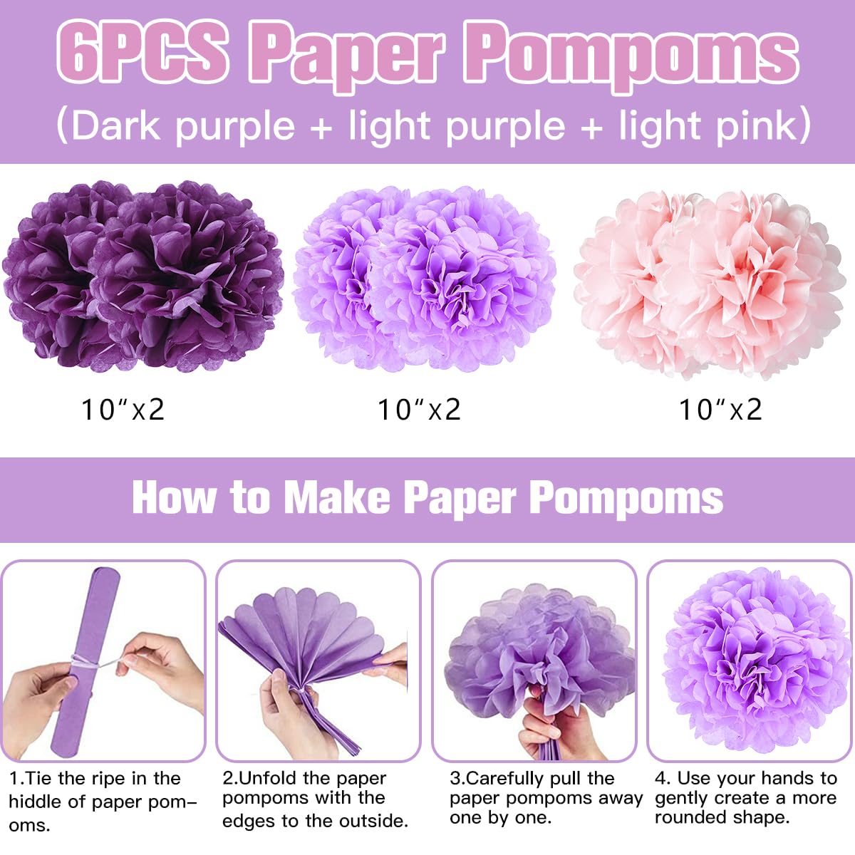Kiyiusan Purple Birthday Decorations Set – 65-Piece Party Kit with Balloons, Banner, Pom Poms, Crown & More for Women and Girls
