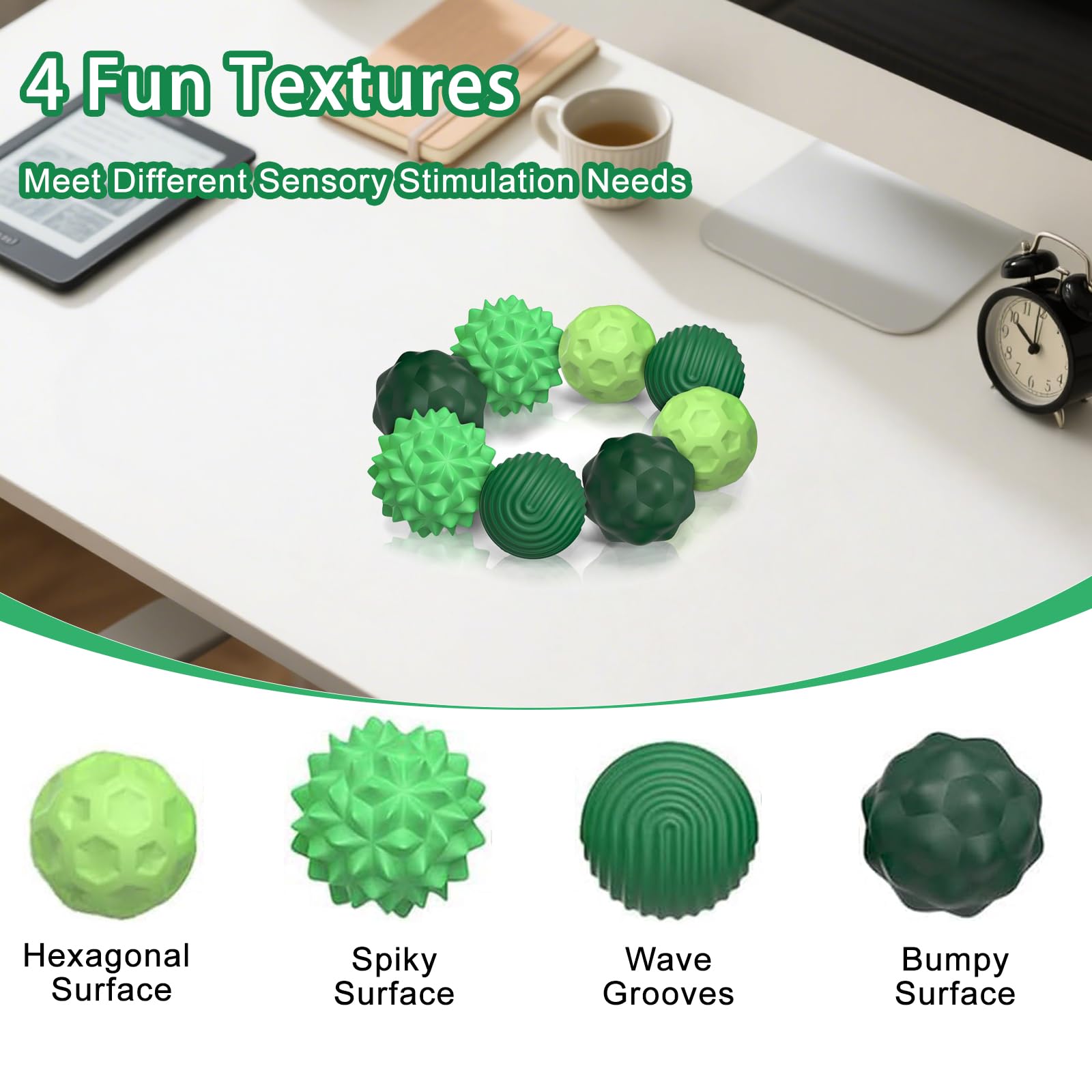 Kizcmvre 8-Pack Silicone Magnetic Fidget Balls – Silent Desk Toy for Stress and Anxiety Relief (Green)