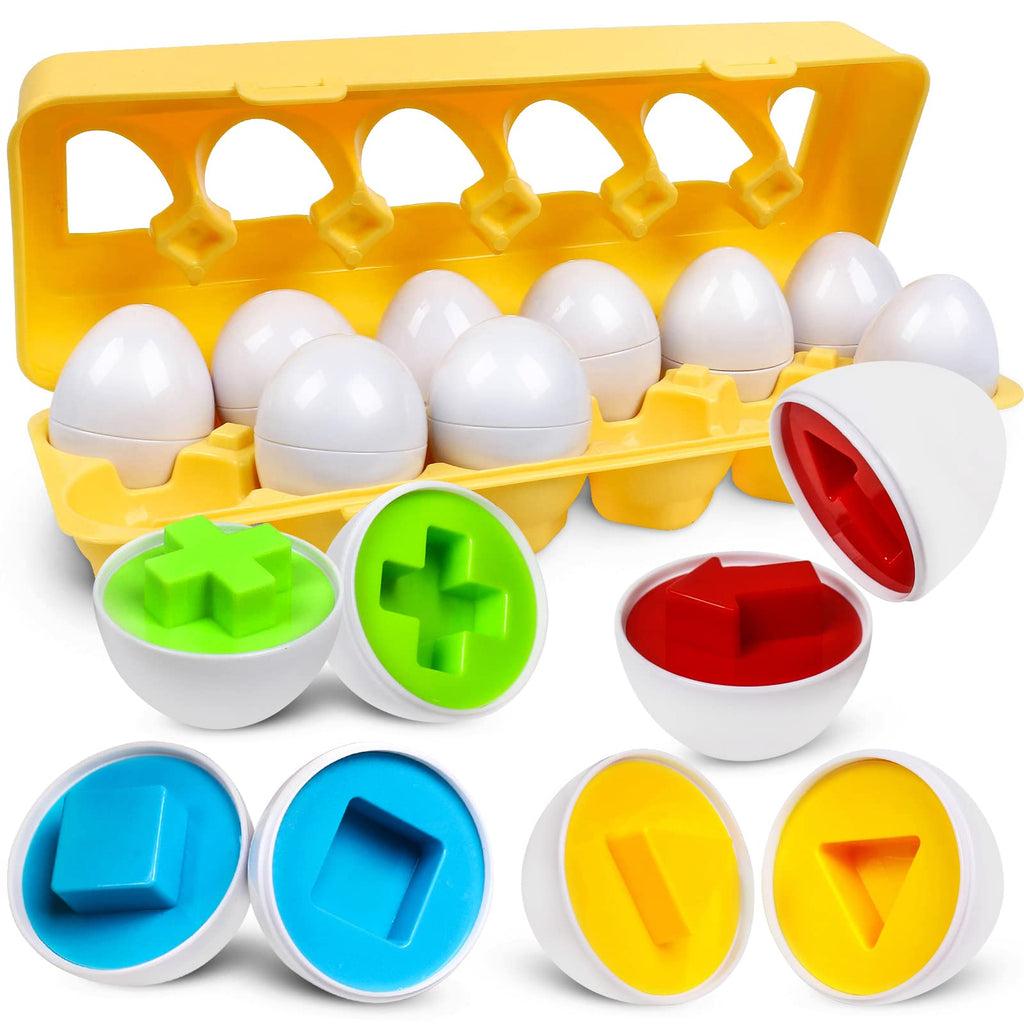 kizh 12-Piece Matching Eggs Toy for Toddlers: Color & Shape Recognition, Montessori Learning, Travel-Friendly