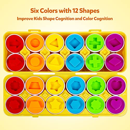 kizh 12-Piece Matching Eggs Toy for Toddlers: Color & Shape Recognition, Montessori Learning, Travel-Friendly