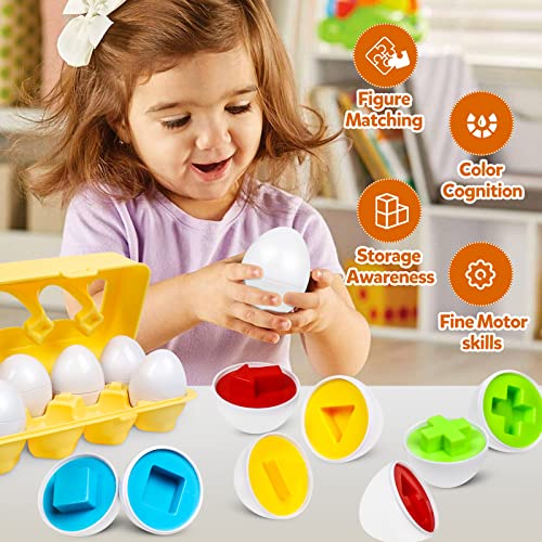 kizh 12-Piece Matching Eggs Toy for Toddlers: Color & Shape Recognition, Montessori Learning, Travel-Friendly