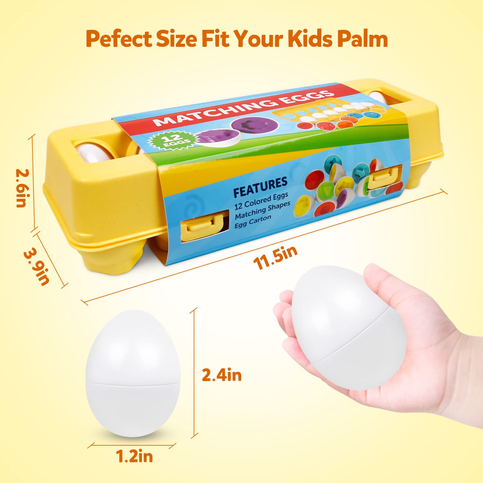 kizh 12-Piece Matching Eggs Toy for Toddlers: Color & Shape Recognition, Montessori Learning, Travel-Friendly