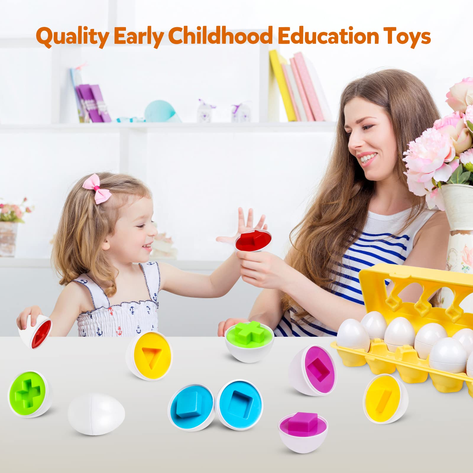 kizh 12-Piece Matching Eggs Toy for Toddlers: Color & Shape Recognition, Montessori Learning, Travel-Friendly
