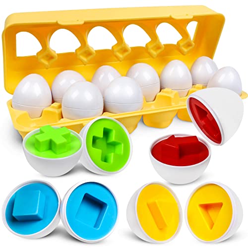 kizh 12-Piece Matching Eggs Toy for Toddlers: Color & Shape Recognition, Montessori Learning, Travel-Friendly