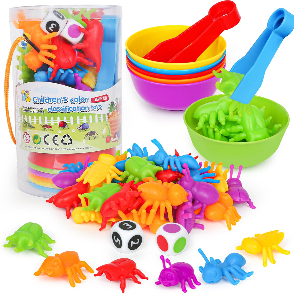 Kizh Counting Insects Matching Toy with Sorting Bowls and Dice – Montessori Preschool Learning Activity for Fine Motor Skills, Ages 3-5