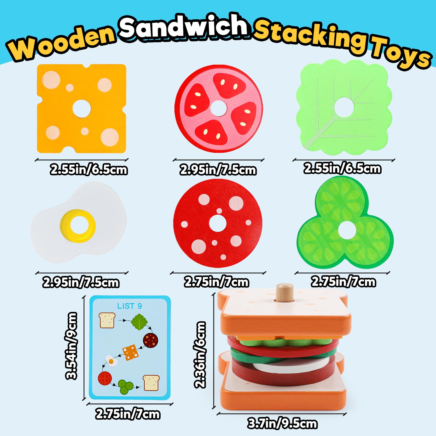 Kizh Wooden Sandwich Stacking Toys – Montessori Pretend Play Food Set for Toddlers