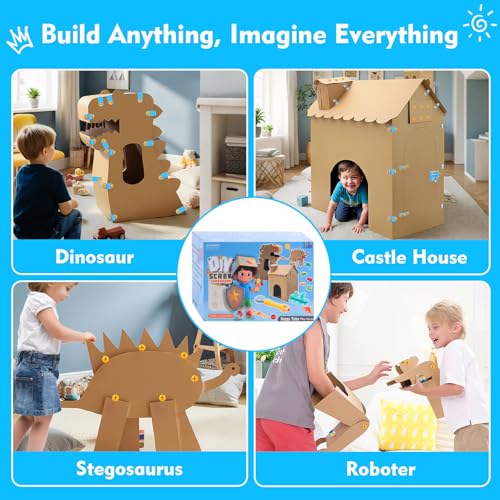 Kizmore 122-Piece Cardboard Construction Tool Set for Kids – Reusable Safe Tools, STEM Building Toys for Boys Girls Ages 5+