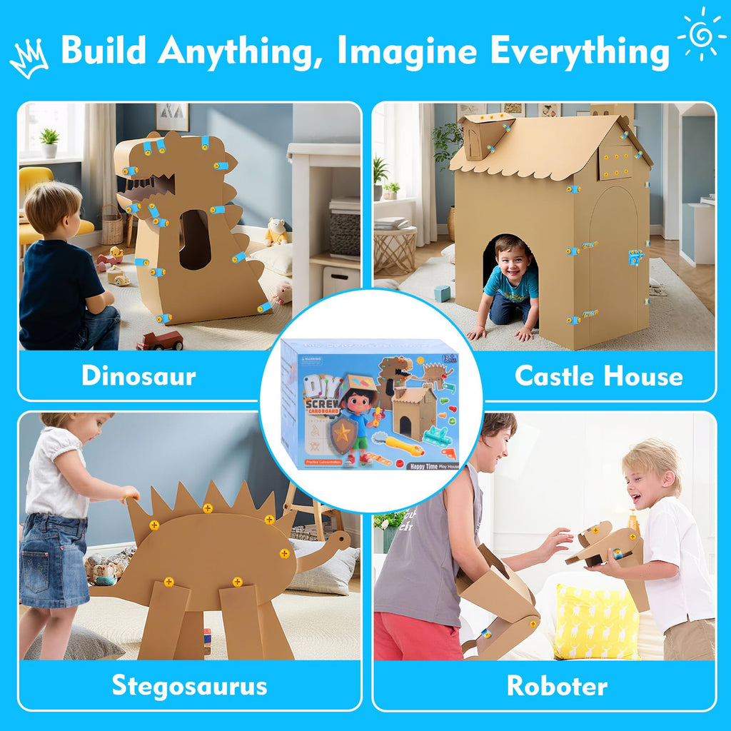 Kizmore 122-Piece Cardboard Construction Tool Set for Kids – Reusable Safe Tools, STEM Building Toys for Boys Girls Ages 5+