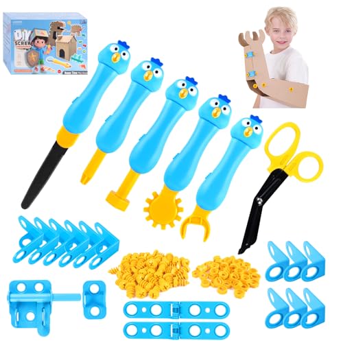 Kizmore 122-Piece Cardboard Construction Tool Set for Kids – Reusable Safe Tools, STEM Building Toys for Boys Girls Ages 5+