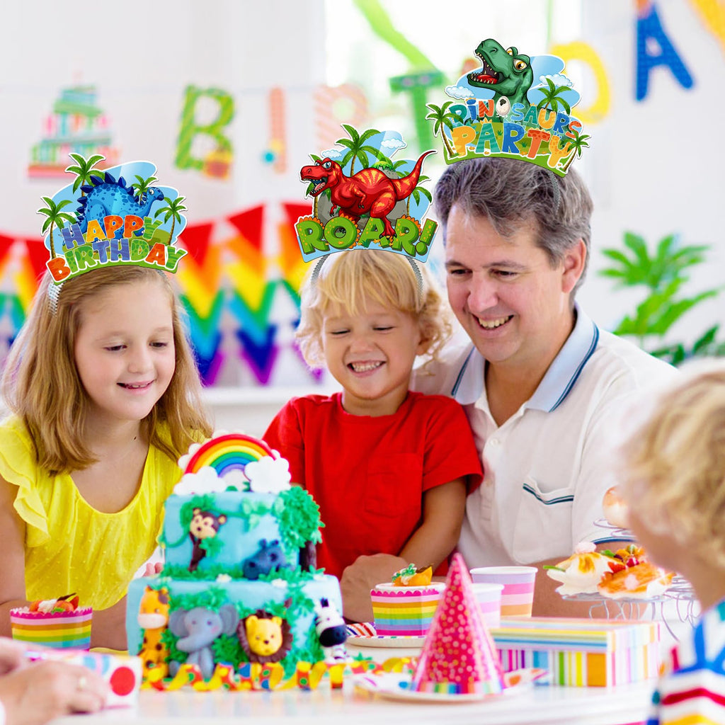 KKBES Happy Birthday Headbands for Kids and Adults – 12 Pack, 3 Patterns, Stretchable Paper Party Headwear