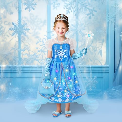 KKONES Light-Up Princess Dress Set with Cape and Accessories for Girls Ages 3-8