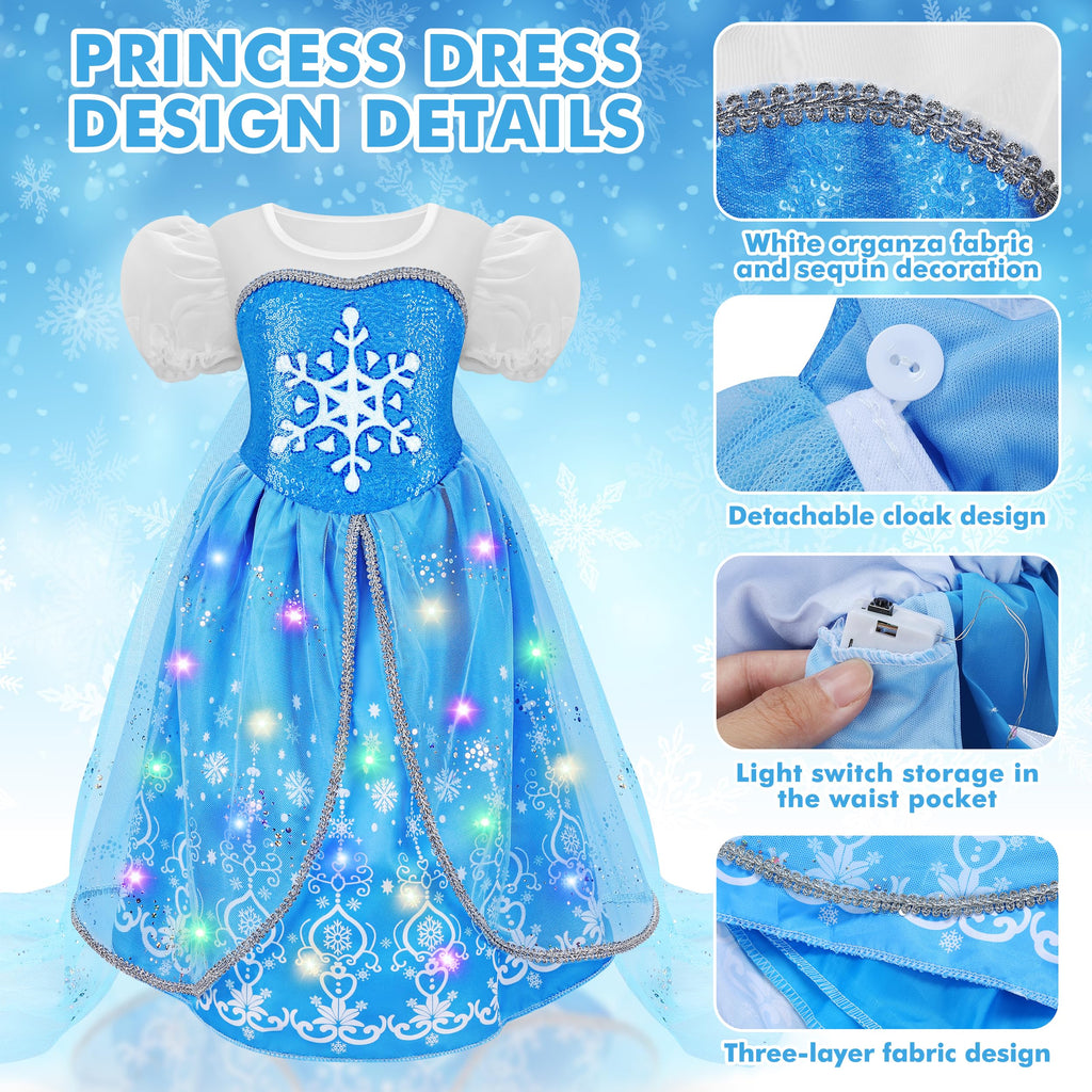 KKONES Light-Up Princess Dress Set with Cape and Accessories for Girls Ages 3-8
