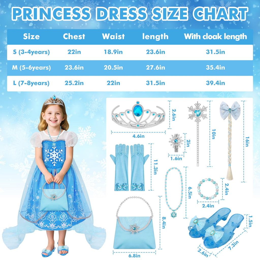 KKONES Light-Up Princess Dress Set with Cape and Accessories for Girls Ages 3-8