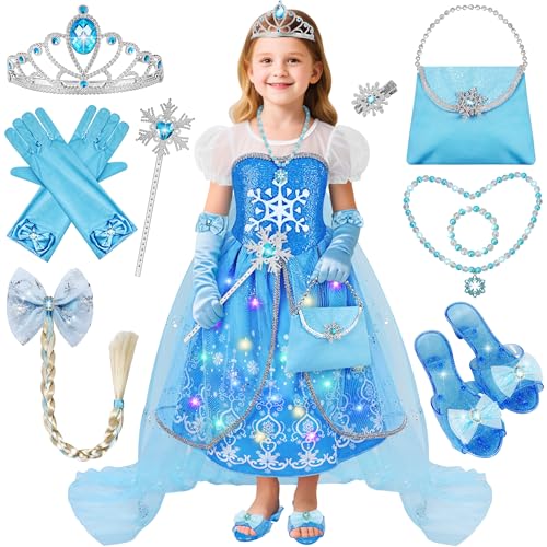 KKONES Light-Up Princess Dress Set with Cape and Accessories for Girls Ages 3-8