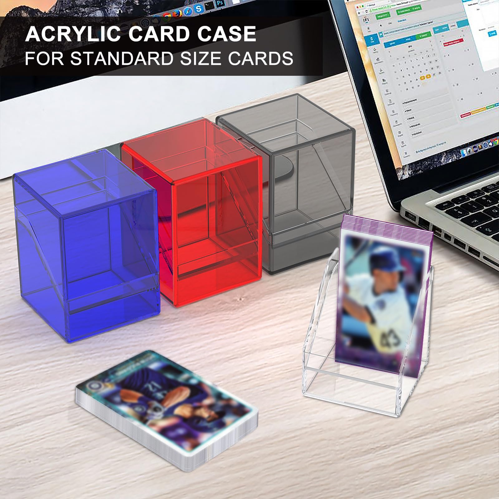 KKU 4-Pack Acrylic Trading Card Deck Cases – Holds 400+ Sleeved Cards (Black, White, Blue, Red)
