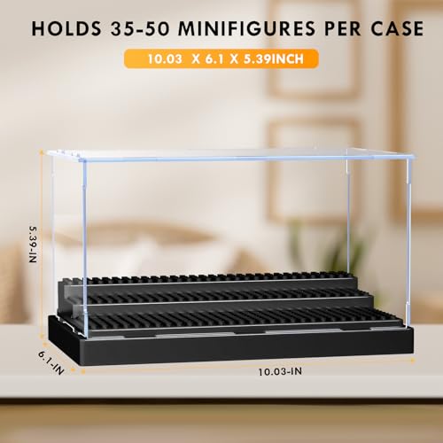KKU Acrylic Minifigure Display Case with 3 Movable Steps – Holds Up to 35 Figures, Clear Storage Box for Action Figures and Building Blocks