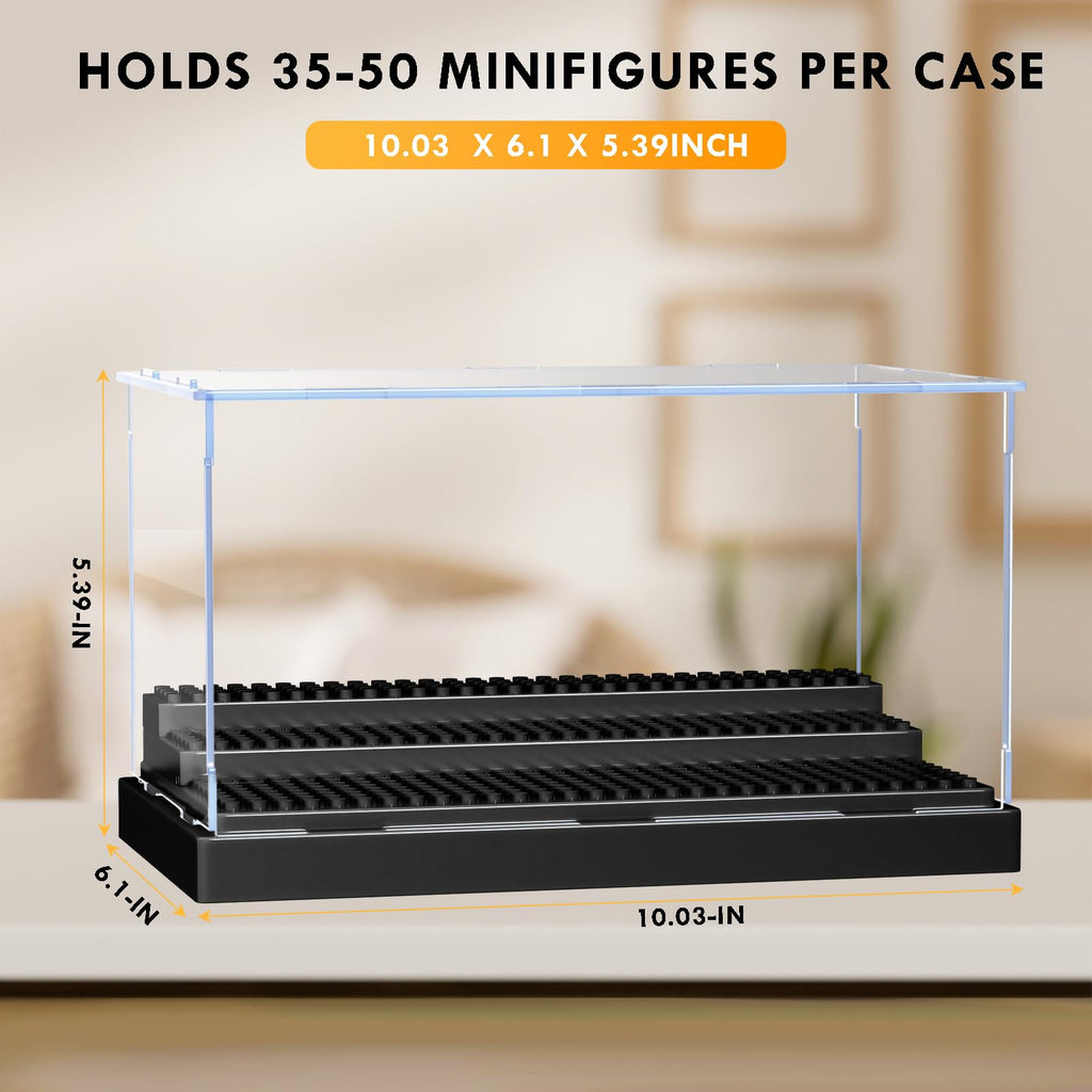 KKU Acrylic Minifigure Display Case with 3 Movable Steps – Holds Up to 35 Figures, Clear Storage Box for Action Figures and Building Blocks
