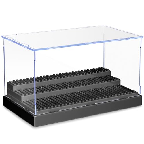KKU Acrylic Minifigure Display Case with 3 Movable Steps – Holds Up to 35 Figures, Clear Storage Box for Action Figures and Building Blocks