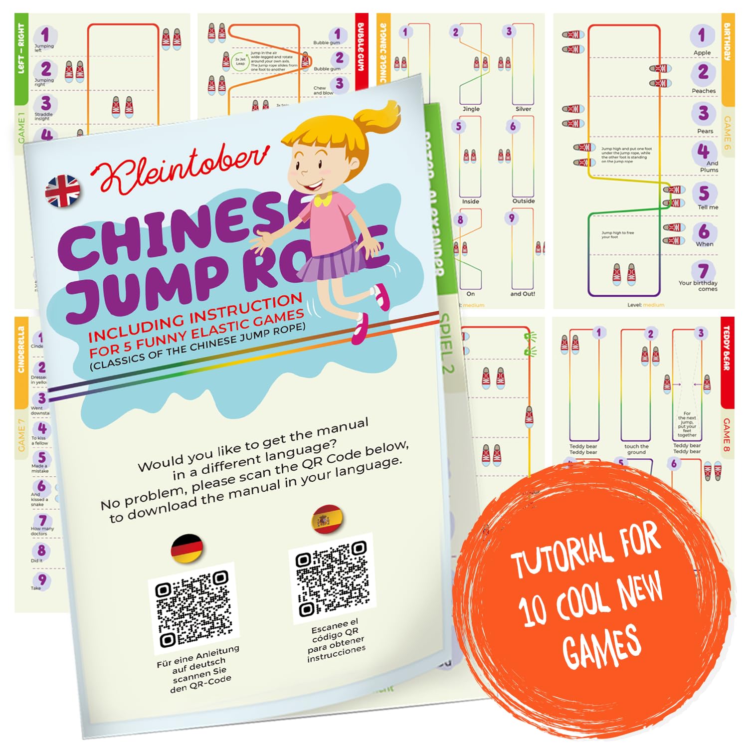 Kleintober Chinese Jump Rope – Elastic Polyester-Latex Rubber Twist for Kids (157.5")