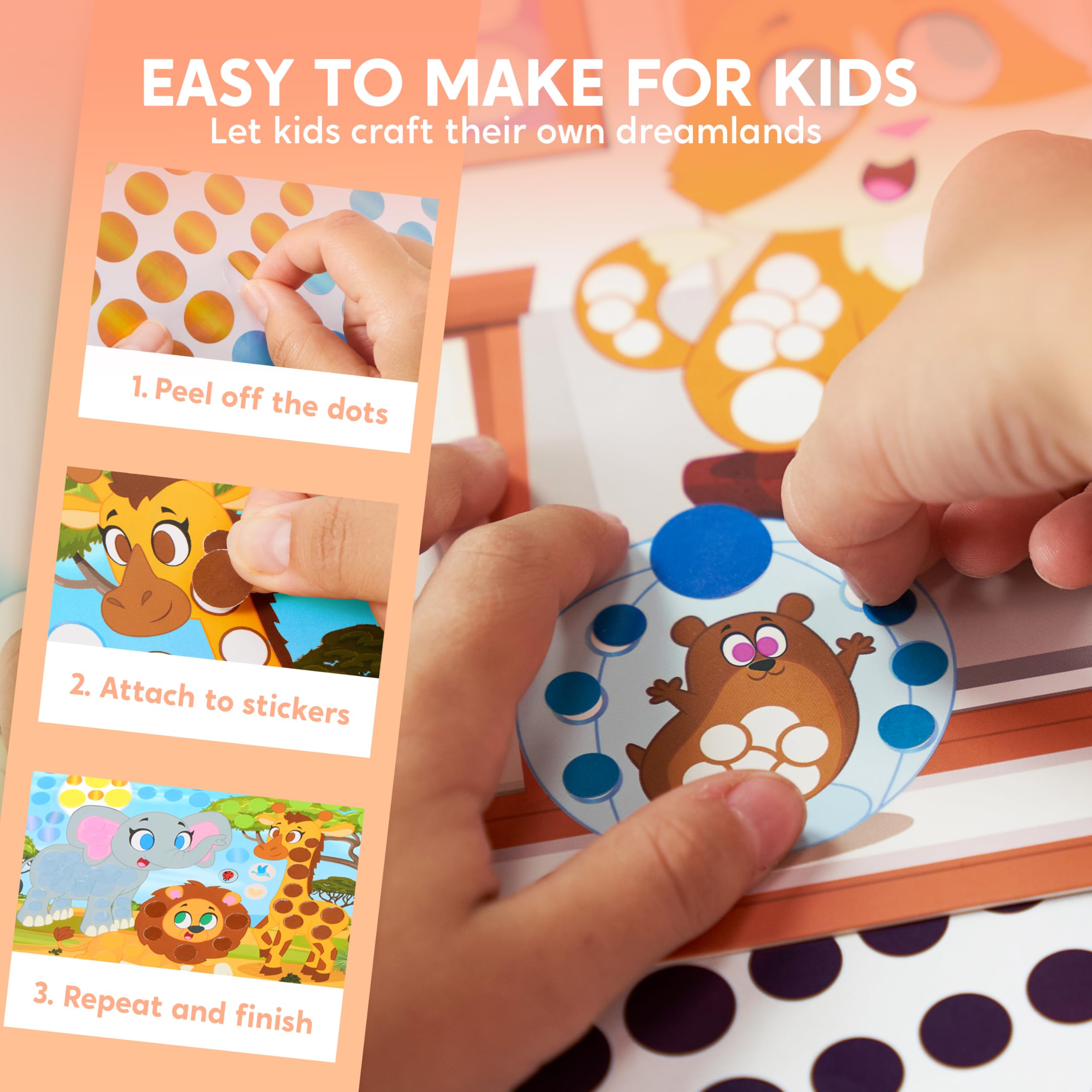Klever Kits Dot Art Kit for Kids - 12 Animal Pictures with Over 1470 Stickers, No Mess Craft Activity, Travel Toy Gift for Ages 3-7