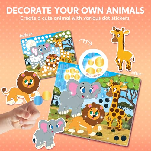 Klever Kits Dot Art Kit for Kids - 12 Animal Pictures with Over 1470 Stickers, No Mess Craft Activity, Travel Toy Gift for Ages 3-7