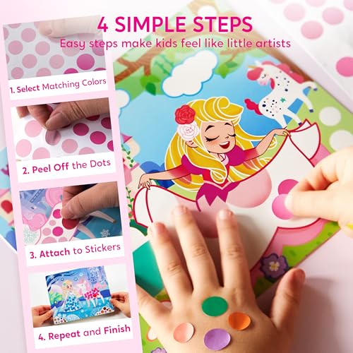 Klever Kits Princess Dot Art Kit – 12 Scenes, Over 1,180 Stickers, Mess-Free Craft for Toddlers 3-7