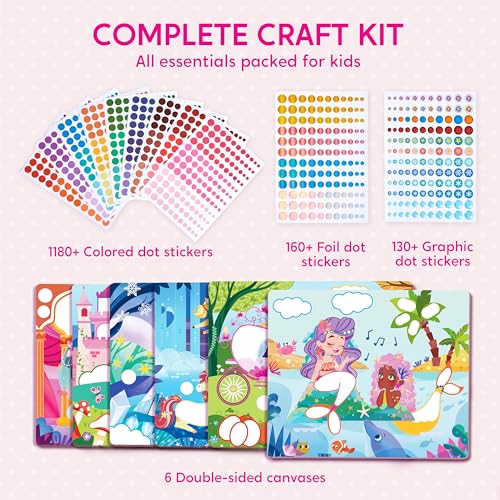 Klever Kits Princess Dot Art Kit – 12 Scenes, Over 1,180 Stickers, Mess-Free Craft for Toddlers 3-7