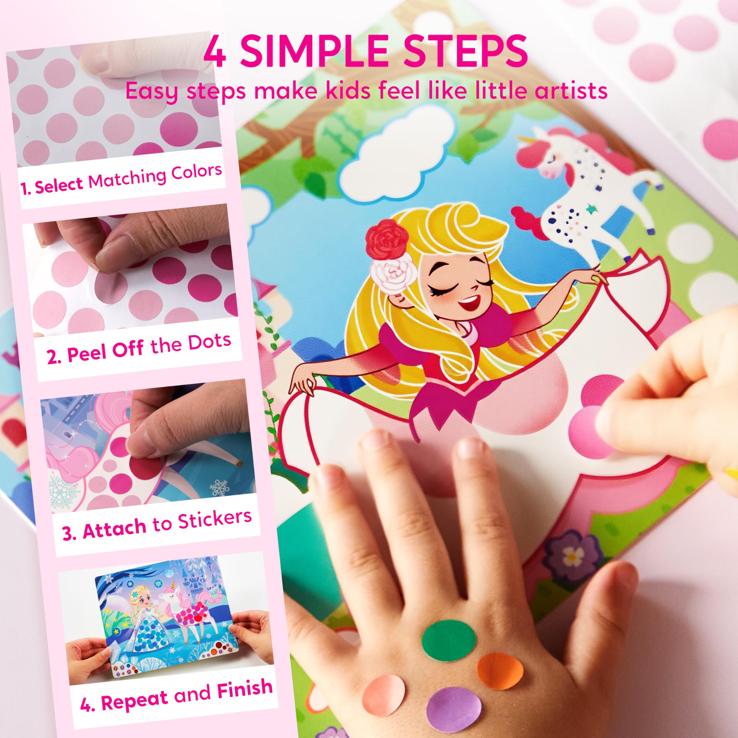 Klever Kits Princess Dot Art Kit – 12 Scenes, Over 1,180 Stickers, Mess-Free Craft for Toddlers 3-7