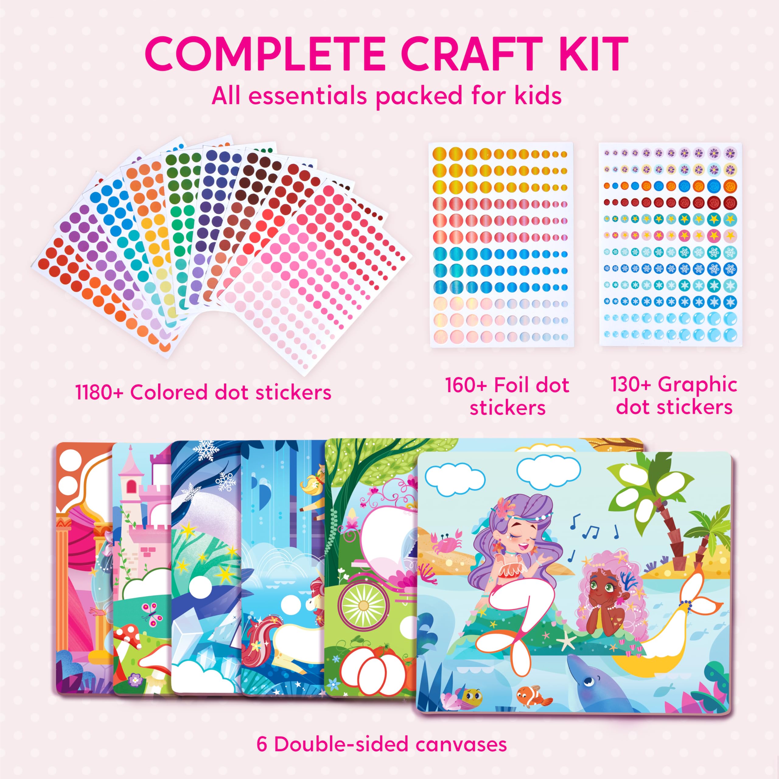 Klever Kits Princess Dot Art Kit – 12 Scenes, Over 1,180 Stickers, Mess-Free Craft for Toddlers 3-7