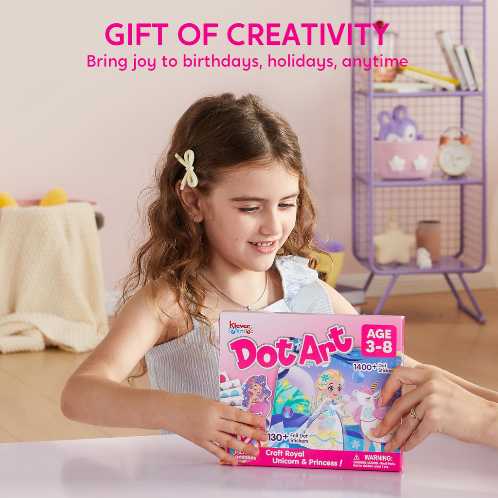 Klever Kits Princess Dot Art Kit – 12 Scenes, Over 1,180 Stickers, Mess-Free Craft for Toddlers 3-7