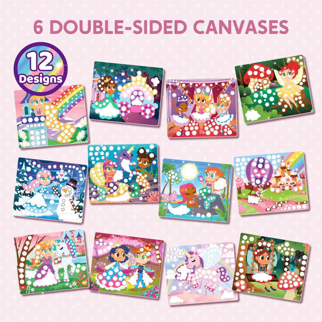Klever Kits Unicorn & Princess Dot Art Kit - 12 No-Mess Sticker Pictures for Toddlers 3-7