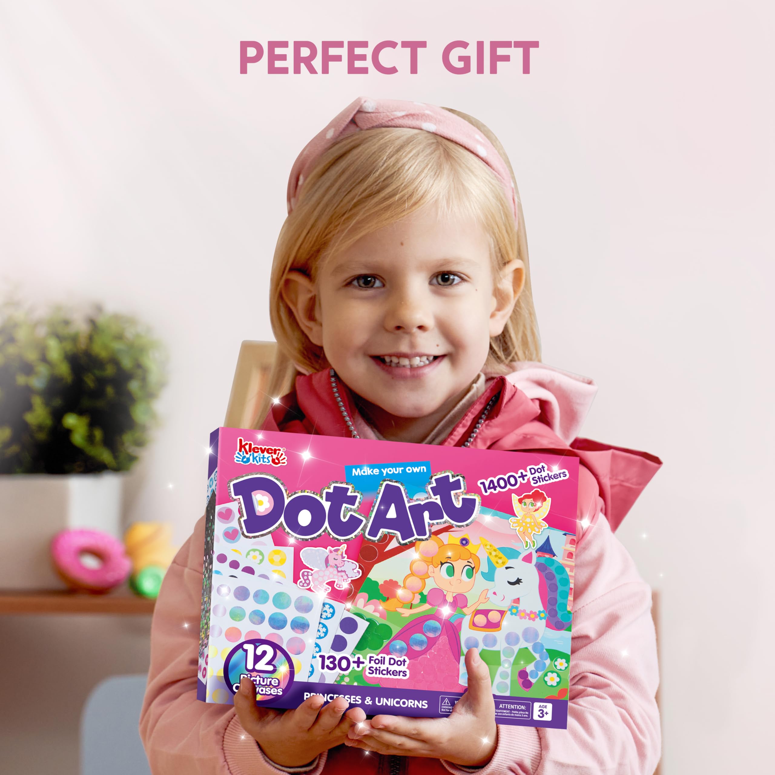 Klever Kits Unicorn & Princess Dot Art Kit - 12 No-Mess Sticker Pictures for Toddlers 3-7