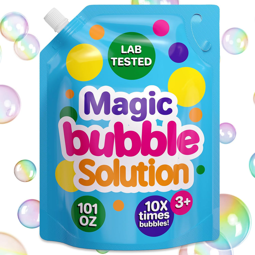 Klevly 101 oz Iridescent Bubble Solution Refill – Non-Toxic Concentrated Add-Water Formula