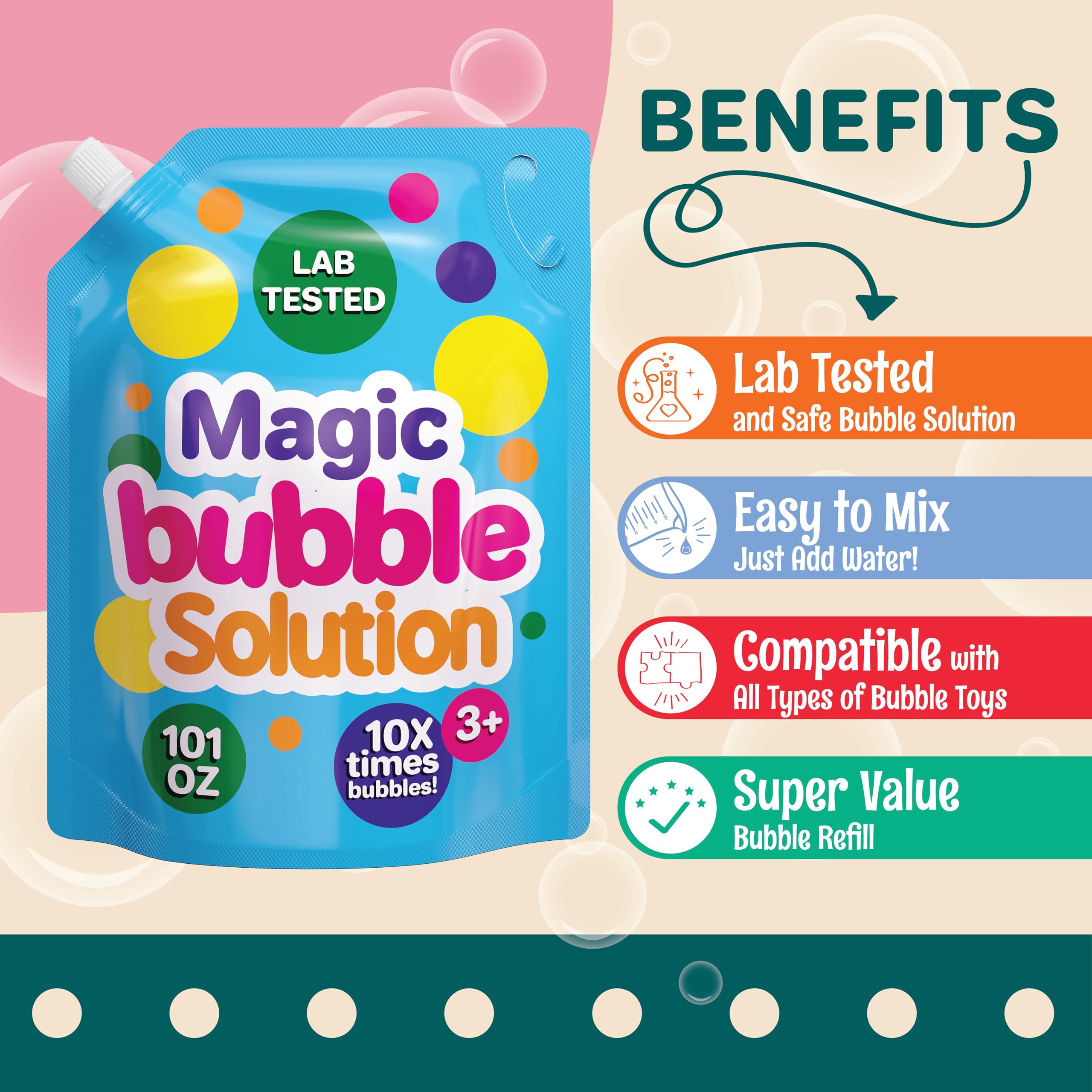 Klevly 101 oz Iridescent Bubble Solution Refill – Non-Toxic Concentrated Add-Water Formula