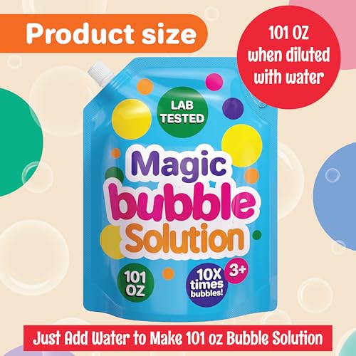 Klevly 101 oz Iridescent Bubble Solution Refill – Non-Toxic Concentrated Add-Water Formula