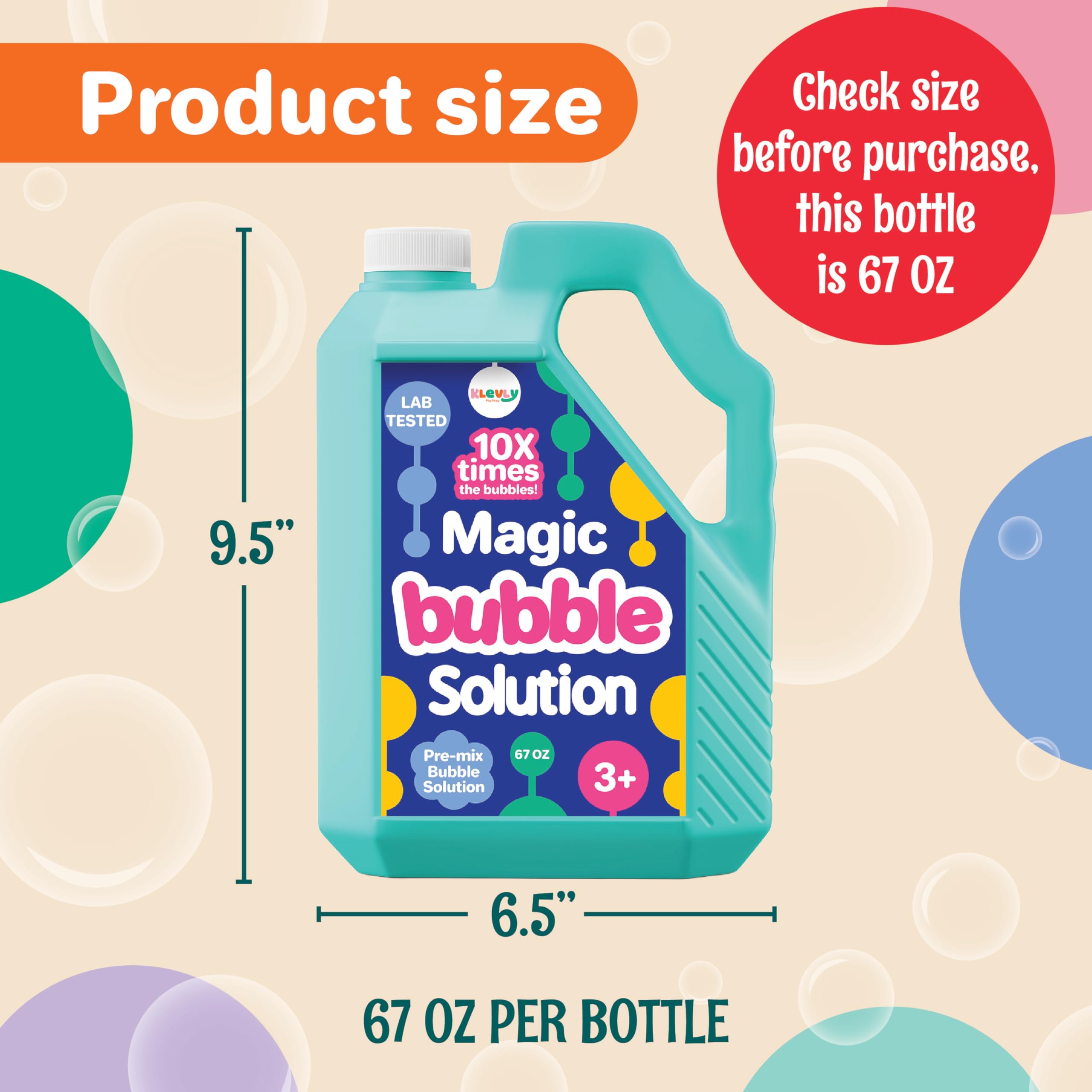 Klevly 33 OZ Iridescent Bubble Solution Refill – Pre-Mixed, Non-Toxic, Works with All Bubble Toys