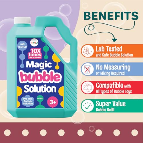 Klevly 33 OZ Iridescent Bubble Solution Refill – Pre-Mixed, Non-Toxic, Works with All Bubble Toys