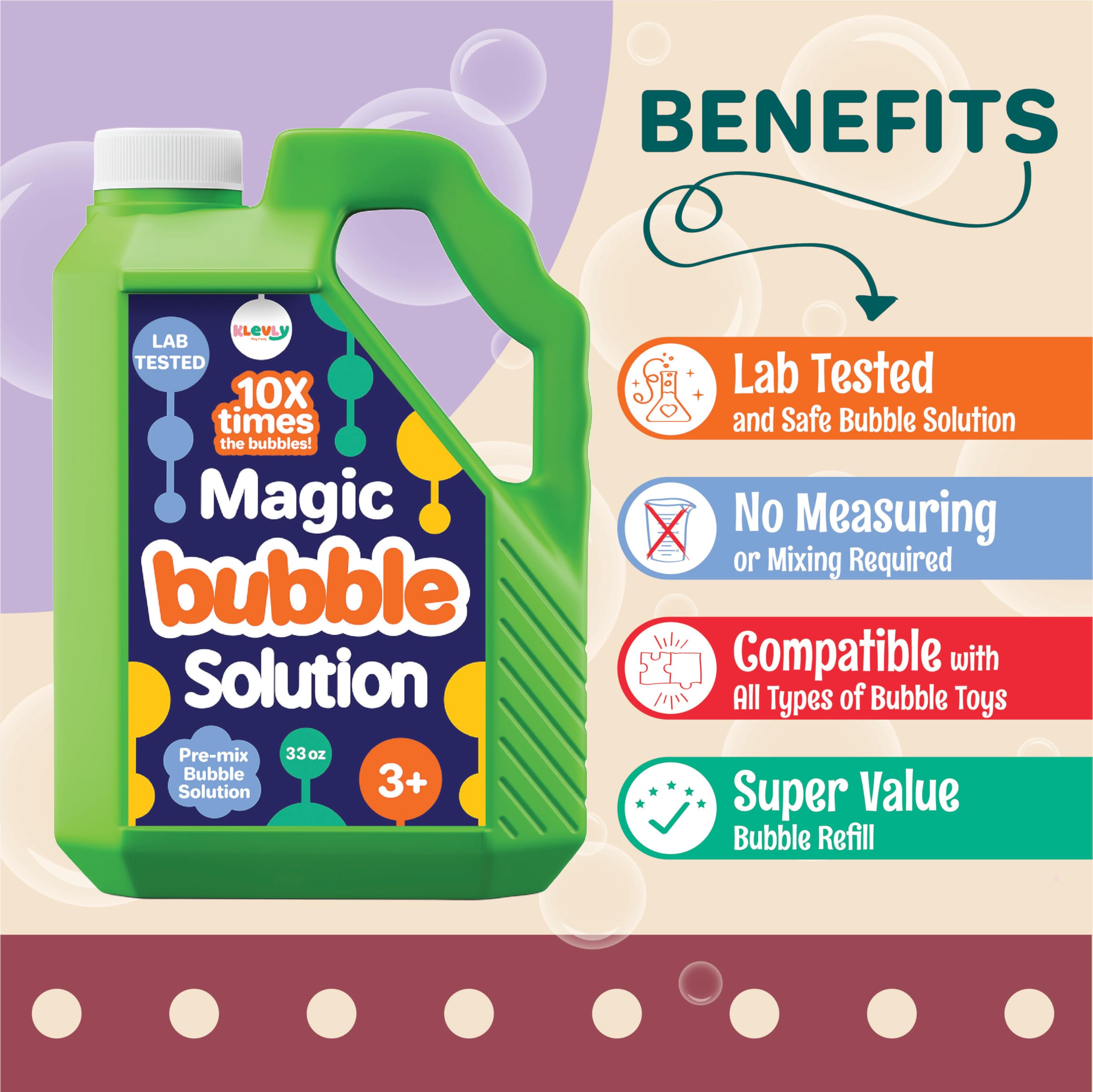 Klevly Iridescent Bubble Solution Refill – 33 oz, Non-Toxic, Pre-Mixed