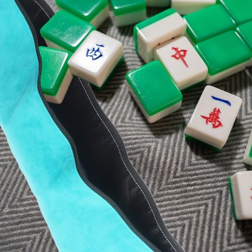 Klmnop Blue Velvet American Mahjong Tiles Bag with 3 Dice – Storage & Travel Case (Mahjong Not Included)