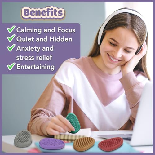 KLT 8-Pack Sensory Worry Stones – Quiet Fidget Toys for Stress Relief & Focus, Silicone Texture Stones for Adults and Kids