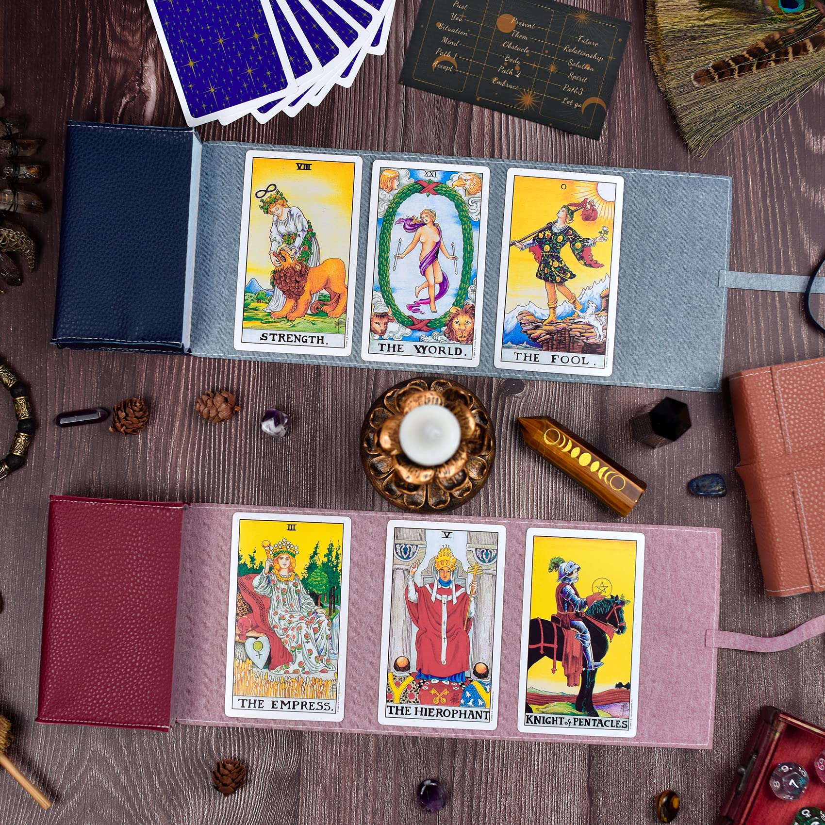Knana 3-Piece Leather Tarot Card Storage Bags - Blue, Red, Brown - Protective Pouches for Tarot and Oracle Decks