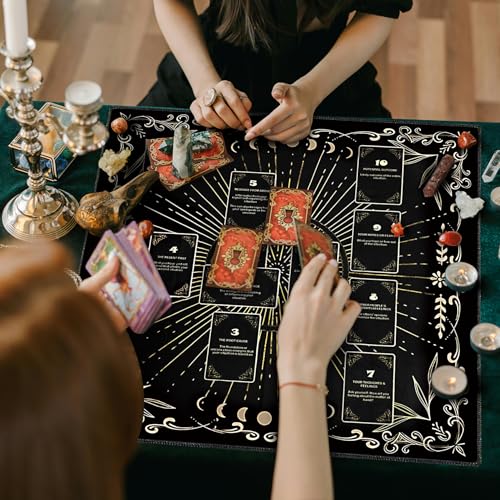 Knana Black Velvet Celtic Cross Tarot Cloth – Altar Mat for Divination (23.62 x 23.62 Inches)