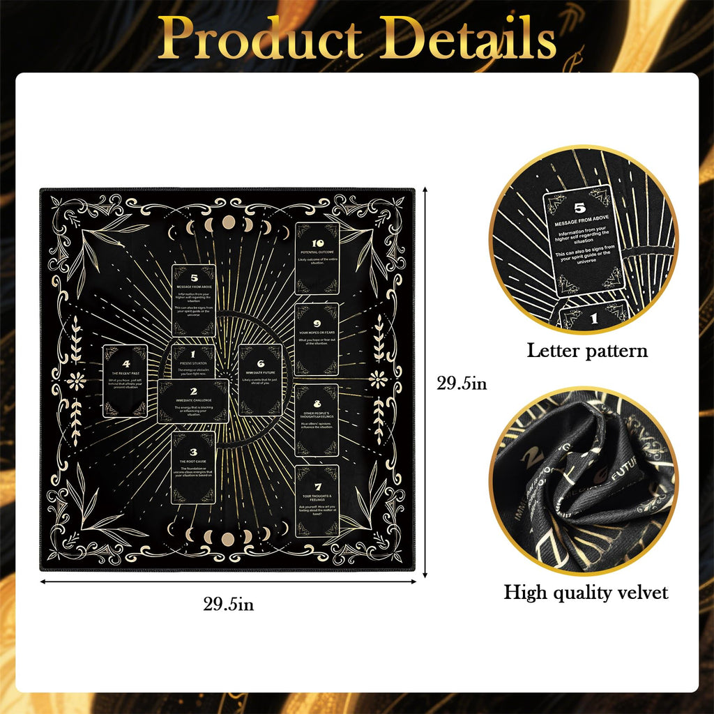 Knana Black Velvet Celtic Cross Tarot Cloth – Altar Mat for Divination (23.62 x 23.62 Inches)