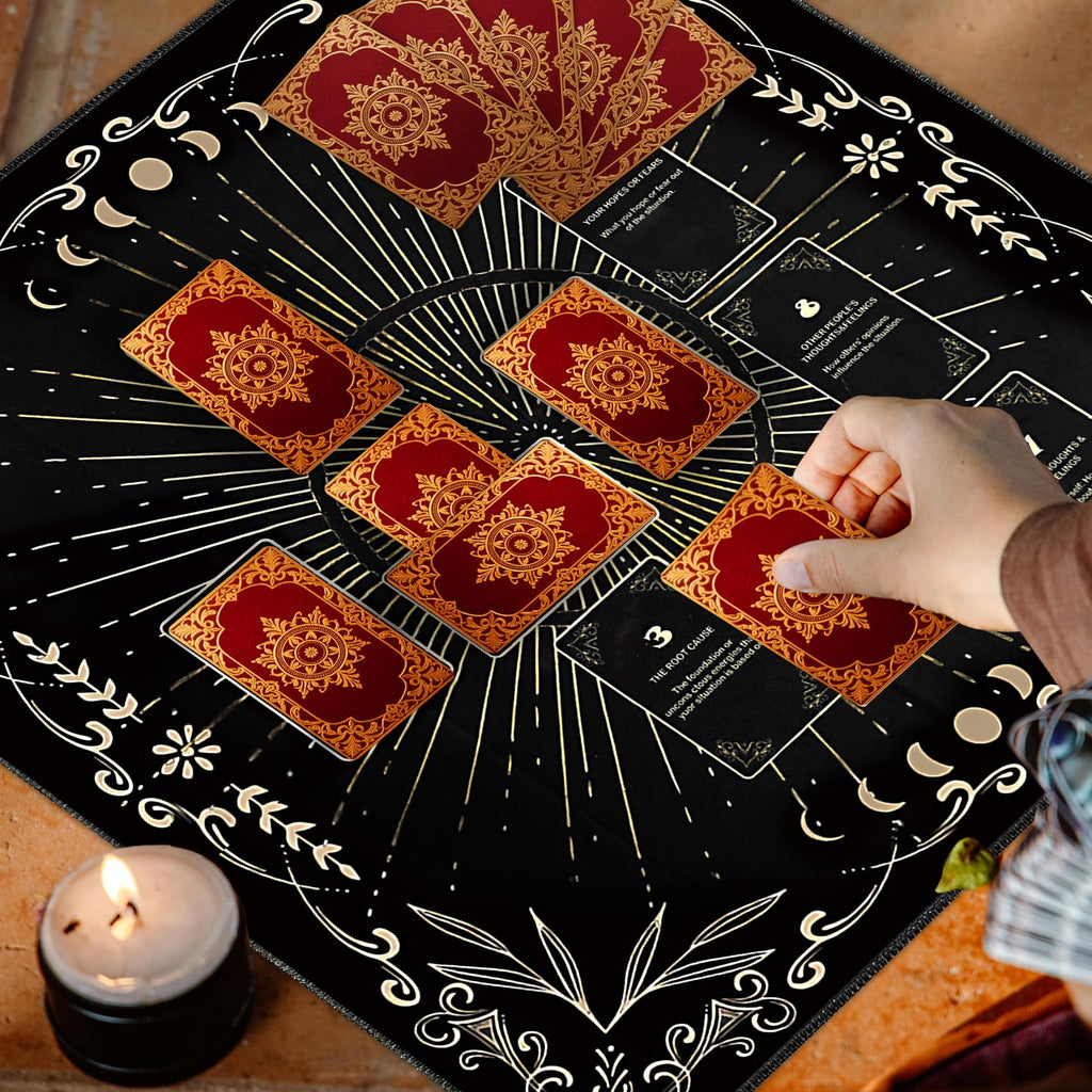 Knana Black Velvet Celtic Cross Tarot Cloth – Altar Mat for Divination (23.62 x 23.62 Inches)
