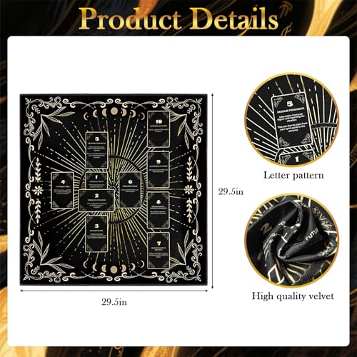 Knana Black Velvet Celtic Cross Tarot Cloth – Altar Mat for Divination (23.62 x 23.62 Inches)