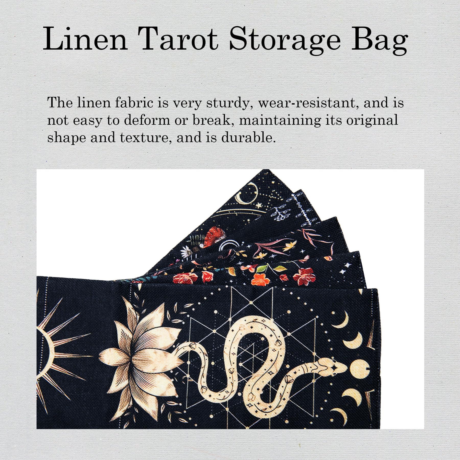 Knana Linen Tarot Card Bag with Coin – 2-Piece Storage Set for Tarot Decks, Oracle Cards, and Witch Tools (Snake Design)